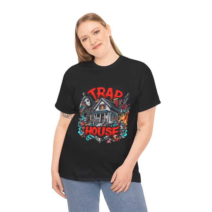 Trap House Unisex Heavy Cotton Tee - Black - S - Trap House Unisex Heavy Cotton Tee - Tatoo Tee