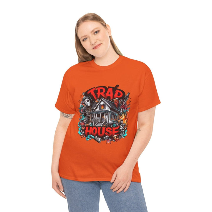 Trap House Unisex Heavy Cotton Tee - Orange - S - Trap House Unisex Heavy Cotton Tee - Tatoo Tee