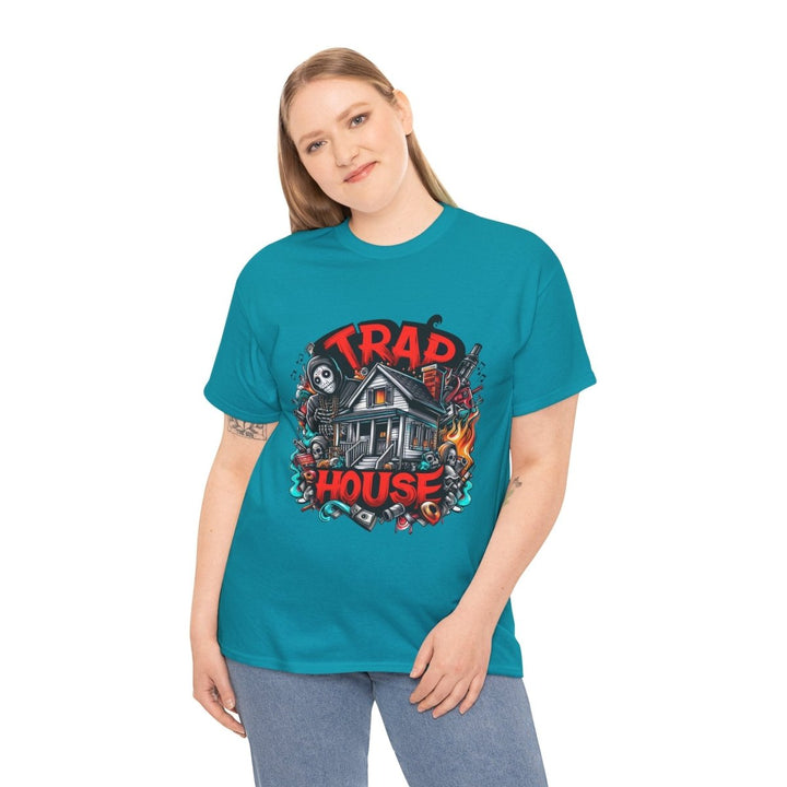 Trap House Unisex Heavy Cotton Tee - Tropical Blue - S - Trap House Unisex Heavy Cotton Tee - Tatoo Tee