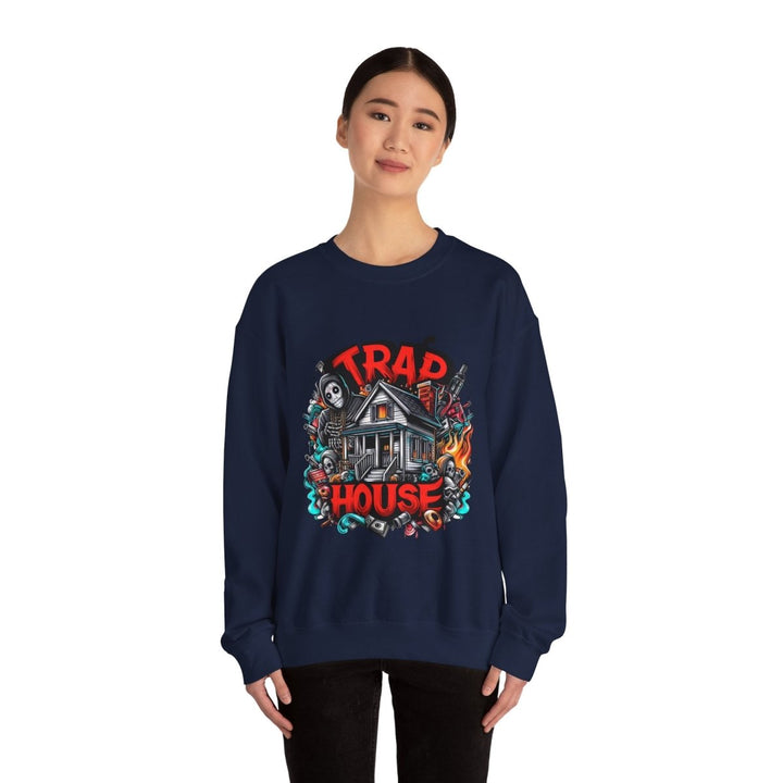 Trap House Unisex Sweatshirt - S - Navy - Trap House Unisex Sweatshirt - Tatoo Tee