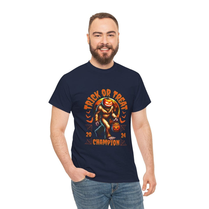 Trick or Treat Champion Unisex Heavy Cotton Tee - Perfect for Halloween Celebrations - Navy - S - Trick or Treat Champion Unisex Heavy Cotton Tee - Perfect for Halloween Celebrations - Tatoo Tee