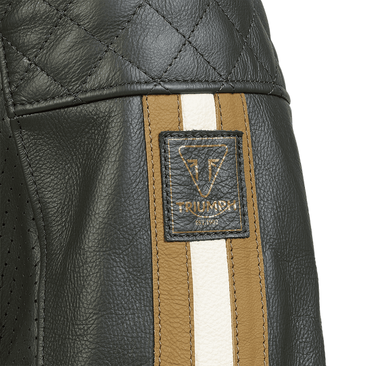 Triumph Braddan Gold Retro Air Race Black Leather Jacket - XS - Triumph Braddan Gold Retro Air Race Black Leather Jacket - Tatoo Tee