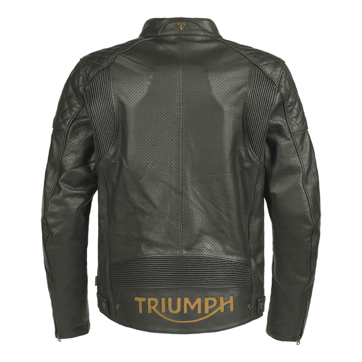 Triumph Braddan Gold Retro Air Race Black Leather Jacket - XS - Triumph Braddan Gold Retro Air Race Black Leather Jacket - Tatoo Tee