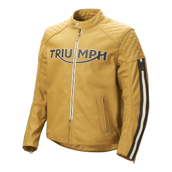 Triumph Braddan Gold Retro Air Race Leather Jacket - XS - Triumph Braddan Gold Retro Air Race Leather Jacket - Tatoo Tee