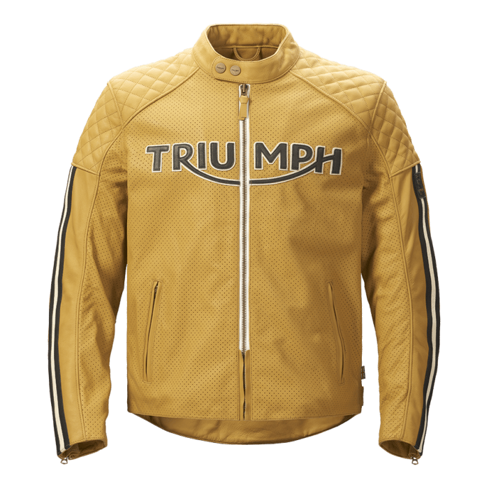 Triumph Braddan Gold Retro Air Race Leather Jacket - XS - Triumph Braddan Gold Retro Air Race Leather Jacket - Tatoo Tee