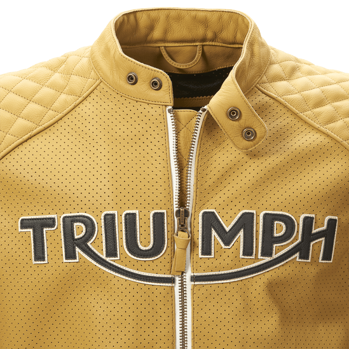 Triumph Braddan Gold Retro Air Race Leather Jacket - XS - Triumph Braddan Gold Retro Air Race Leather Jacket - Tatoo Tee