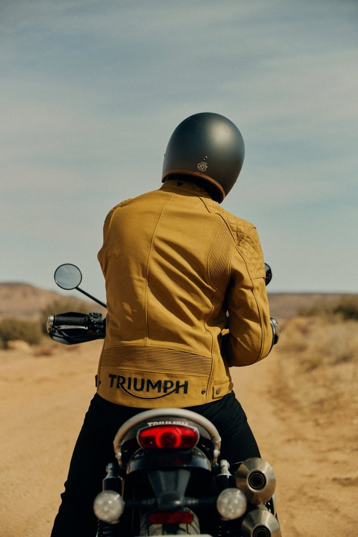 Triumph Braddan Gold Retro Air Race Leather Jacket - XS - Triumph Braddan Gold Retro Air Race Leather Jacket - Tatoo Tee