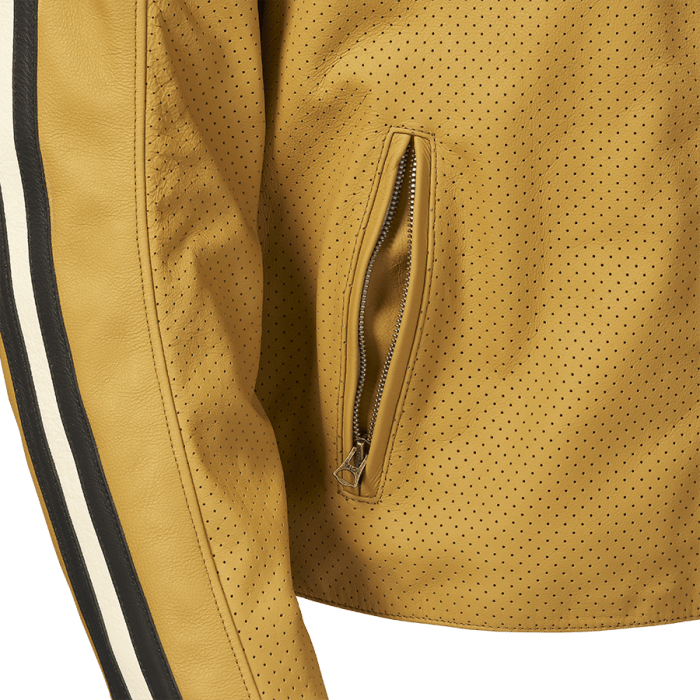 Triumph Braddan Gold Retro Air Race Leather Jacket - XS - Triumph Braddan Gold Retro Air Race Leather Jacket - Tatoo Tee