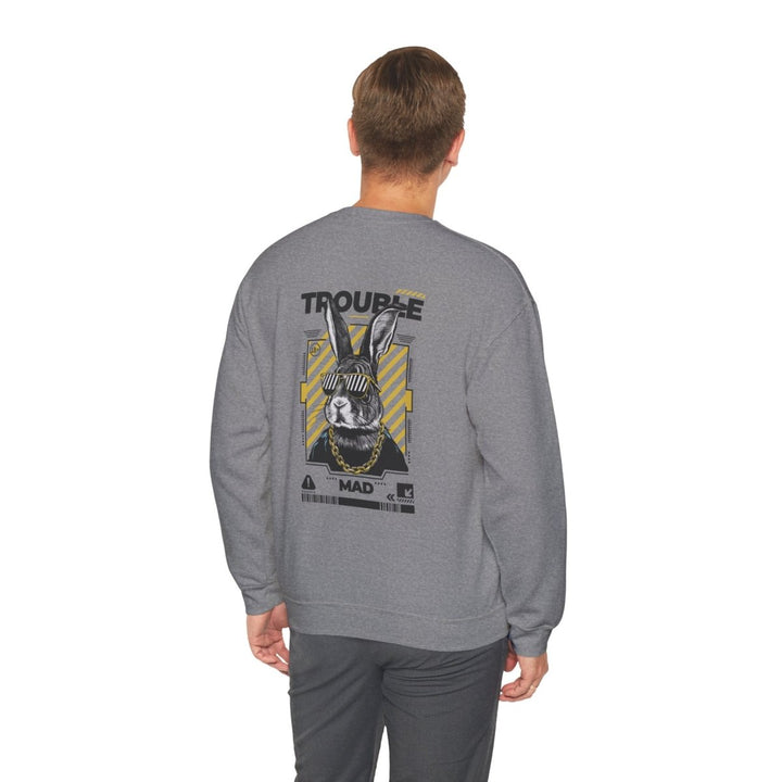 Trouble Maker Rabbit Crewneck Sweatshirt - Trendy Unisex Pullover - S - Heliconia - Trouble Maker Rabbit Crewneck Sweatshirt - Trendy Unisex Pullover - Tatoo Tee
