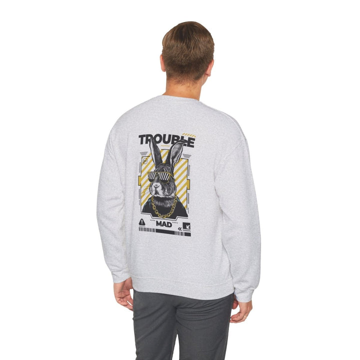 Trouble Maker Rabbit Crewneck Sweatshirt - Trendy Unisex Pullover - S - Heliconia - Trouble Maker Rabbit Crewneck Sweatshirt - Trendy Unisex Pullover - Tatoo Tee