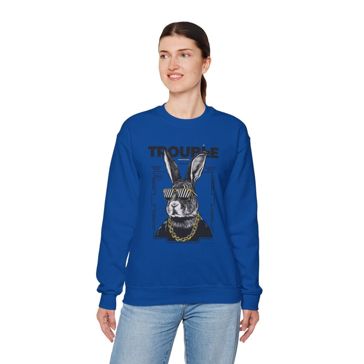 Trouble Maker Rabbit Crewneck Sweatshirt - Trendy Unisex Pullover - S - Royal - Trouble Maker Rabbit Crewneck Sweatshirt - Trendy Unisex Pullover - Tatoo Tee