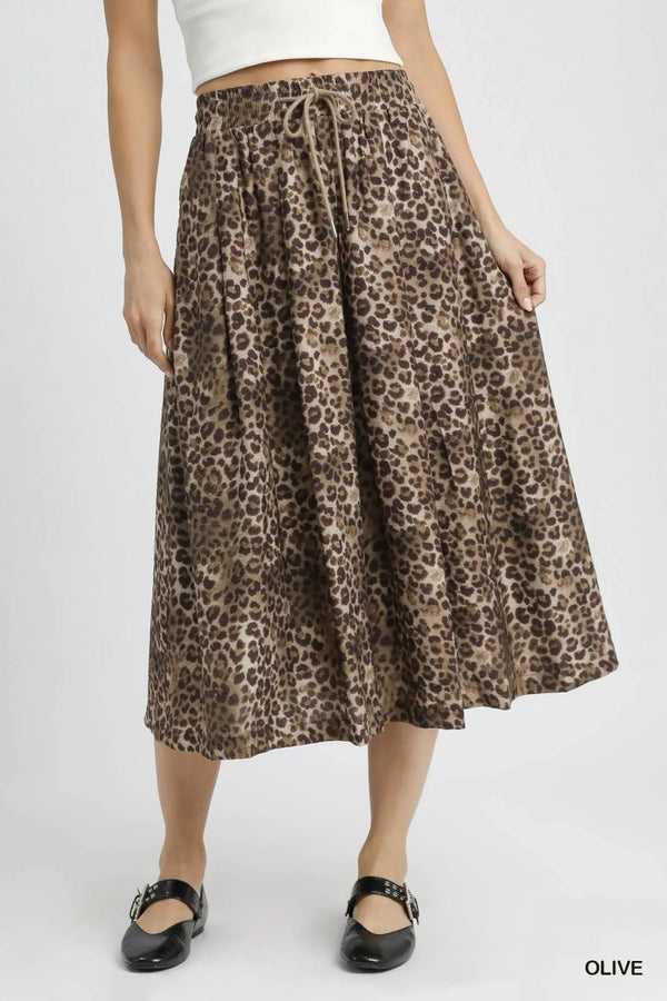 Umgee Drawstring Leopard Midi Skirt - OLIVE - S - 22f9394c - 476a - 4f52 - 9a97 - 96601fecb67d - Max - Origin - Tatoo Tee