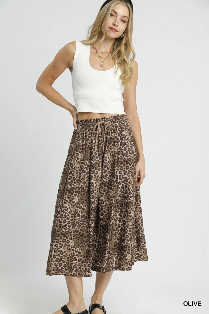 Umgee Drawstring Leopard Midi Skirt - OLIVE - S - 657ada84 - 099f - 4a49 - 84af - 129ce67daa77 - Max - Origin - Tatoo Tee