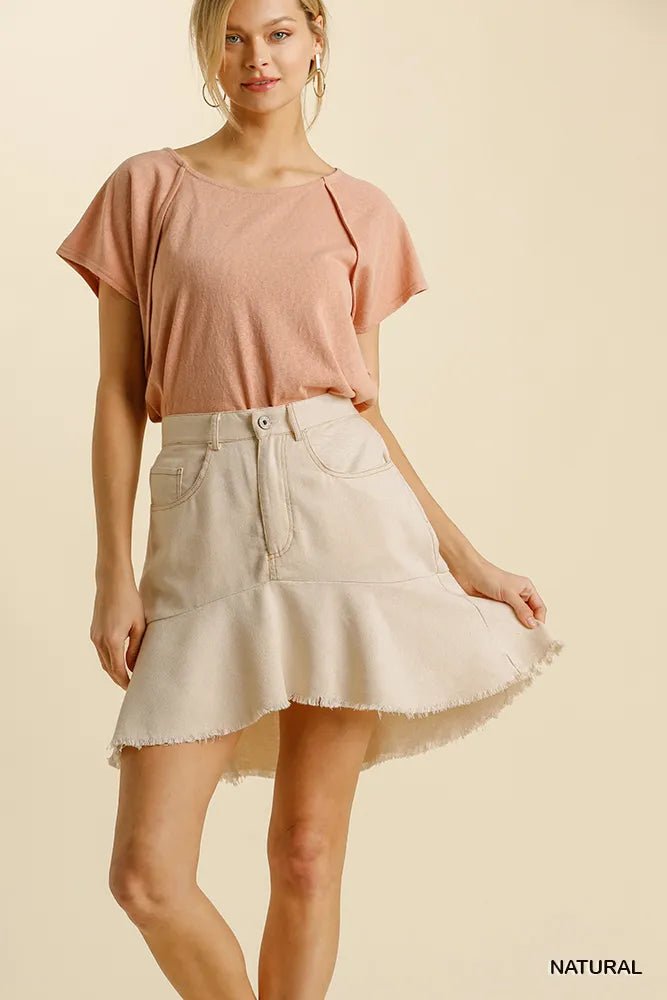 Umgee Linen Blend 5 Pockets High Low Skirt with Frayed Hem - NATURAL - S - 05cd2708 - aa68 - 412c - 8027 - df2664fd18b6 - Max - Origin - Tatoo Tee