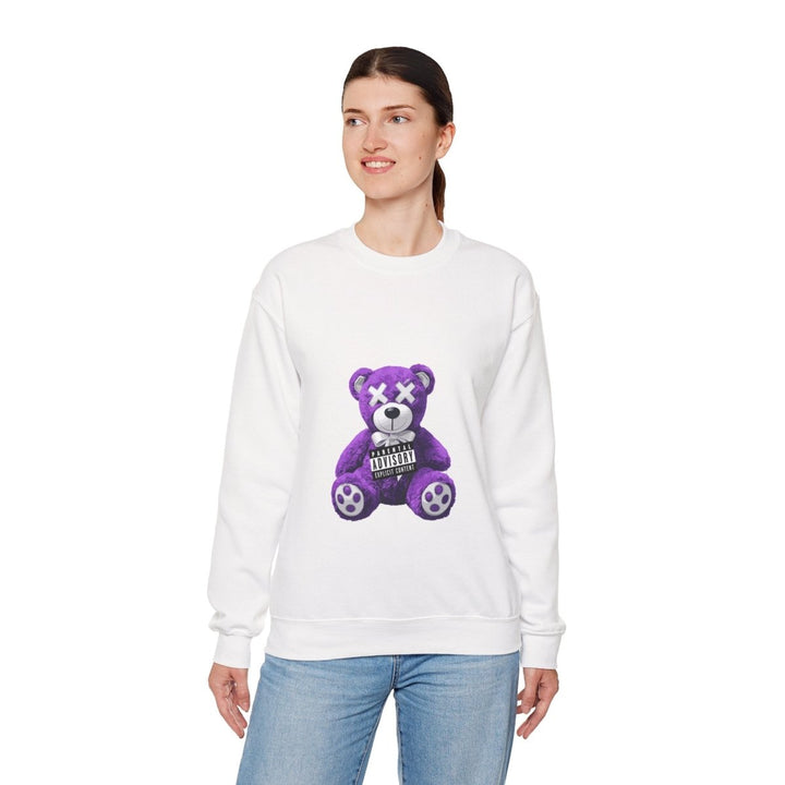 Unisex Heavy Blend™ Crewneck Sweatshirt - Purple Bear Graphic - Unique Streetwear Design - S - Antique Cherry Red - Unisex Heavy Blend™ Crewneck Sweatshirt - Purple Bear Graphic - Unique Streetwear Design - Tatoo Tee