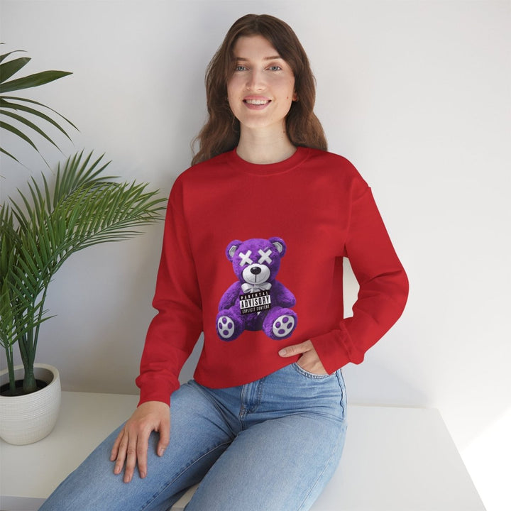 Unisex Heavy Blend™ Crewneck Sweatshirt - Purple Bear Graphic - Unique Streetwear Design - S - Antique Cherry Red - Unisex Heavy Blend™ Crewneck Sweatshirt - Purple Bear Graphic - Unique Streetwear Design - Tatoo Tee