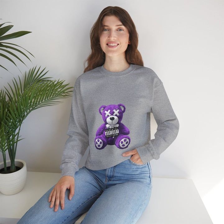Unisex Heavy Blend™ Crewneck Sweatshirt - Purple Bear Graphic - Unique Streetwear Design - S - Antique Cherry Red - Unisex Heavy Blend™ Crewneck Sweatshirt - Purple Bear Graphic - Unique Streetwear Design - Tatoo Tee