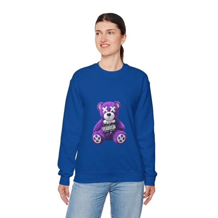 Unisex Heavy Blend™ Crewneck Sweatshirt - Purple Bear Graphic - Unique Streetwear Design - S - Antique Cherry Red - Unisex Heavy Blend™ Crewneck Sweatshirt - Purple Bear Graphic - Unique Streetwear Design - Tatoo Tee