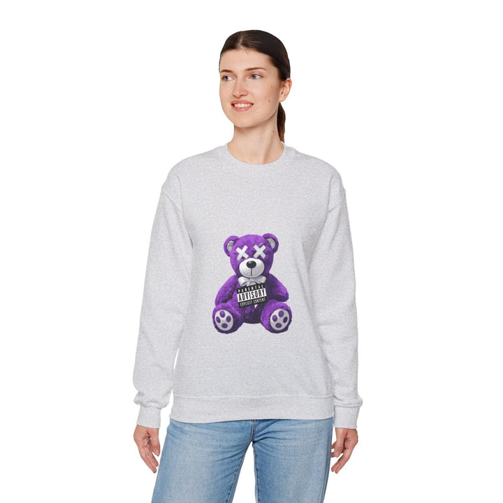 Unisex Heavy Blend™ Crewneck Sweatshirt - Purple Bear Graphic - Unique Streetwear Design - S - Antique Cherry Red - Unisex Heavy Blend™ Crewneck Sweatshirt - Purple Bear Graphic - Unique Streetwear Design - Tatoo Tee