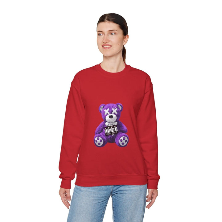 Unisex Heavy Blend™ Crewneck Sweatshirt - Purple Bear Graphic - Unique Streetwear Design - S - Antique Cherry Red - Unisex Heavy Blend™ Crewneck Sweatshirt - Purple Bear Graphic - Unique Streetwear Design - Tatoo Tee