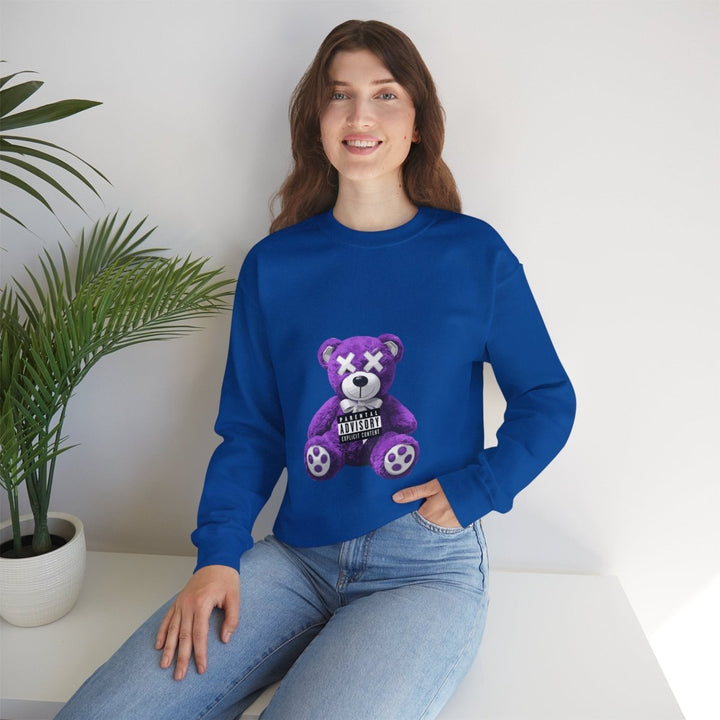 Unisex Heavy Blend™ Crewneck Sweatshirt - Purple Bear Graphic - Unique Streetwear Design - S - Antique Cherry Red - Unisex Heavy Blend™ Crewneck Sweatshirt - Purple Bear Graphic - Unique Streetwear Design - Tatoo Tee