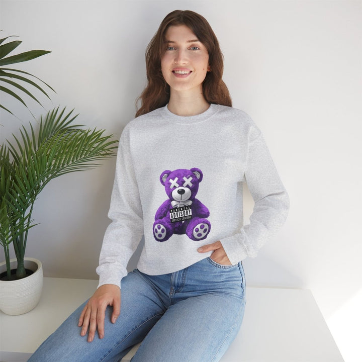 Unisex Heavy Blend™ Crewneck Sweatshirt - Purple Bear Graphic - Unique Streetwear Design - S - Antique Cherry Red - Unisex Heavy Blend™ Crewneck Sweatshirt - Purple Bear Graphic - Unique Streetwear Design - Tatoo Tee