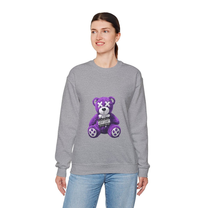 Unisex Heavy Blend™ Crewneck Sweatshirt - Purple Bear Graphic - Unique Streetwear Design - S - Antique Cherry Red - Unisex Heavy Blend™ Crewneck Sweatshirt - Purple Bear Graphic - Unique Streetwear Design - Tatoo Tee