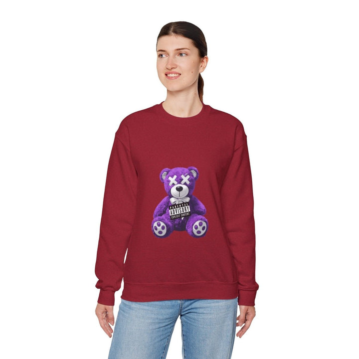 Unisex Heavy Blend™ Crewneck Sweatshirt - Purple Bear Graphic - Unique Streetwear Design - S - Antique Cherry Red - Unisex Heavy Blend™ Crewneck Sweatshirt - Purple Bear Graphic - Unique Streetwear Design - Tatoo Tee