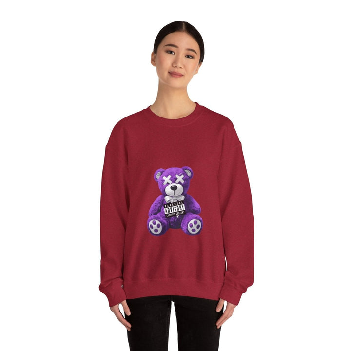 Unisex Heavy Blend™ Crewneck Sweatshirt - Purple Bear Graphic - Unique Streetwear Design - S - Antique Cherry Red - Unisex Heavy Blend™ Crewneck Sweatshirt - Purple Bear Graphic - Unique Streetwear Design - Tatoo Tee