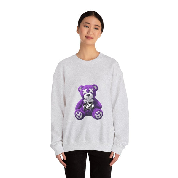 Unisex Heavy Blend™ Crewneck Sweatshirt - Purple Bear Graphic - Unique Streetwear Design - S - Ash - Unisex Heavy Blend™ Crewneck Sweatshirt - Purple Bear Graphic - Unique Streetwear Design - Tatoo Tee