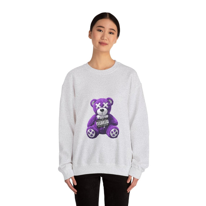 Unisex Heavy Blend™ Crewneck Sweatshirt - Purple Bear Graphic - Unique Streetwear Design - S - Ash - Unisex Heavy Blend™ Crewneck Sweatshirt - Purple Bear Graphic - Unique Streetwear Design - Tatoo Tee