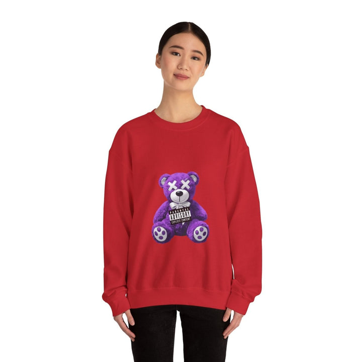 Unisex Heavy Blend™ Crewneck Sweatshirt - Purple Bear Graphic - Unique Streetwear Design - S - Red - Unisex Heavy Blend™ Crewneck Sweatshirt - Purple Bear Graphic - Unique Streetwear Design - Tatoo Tee