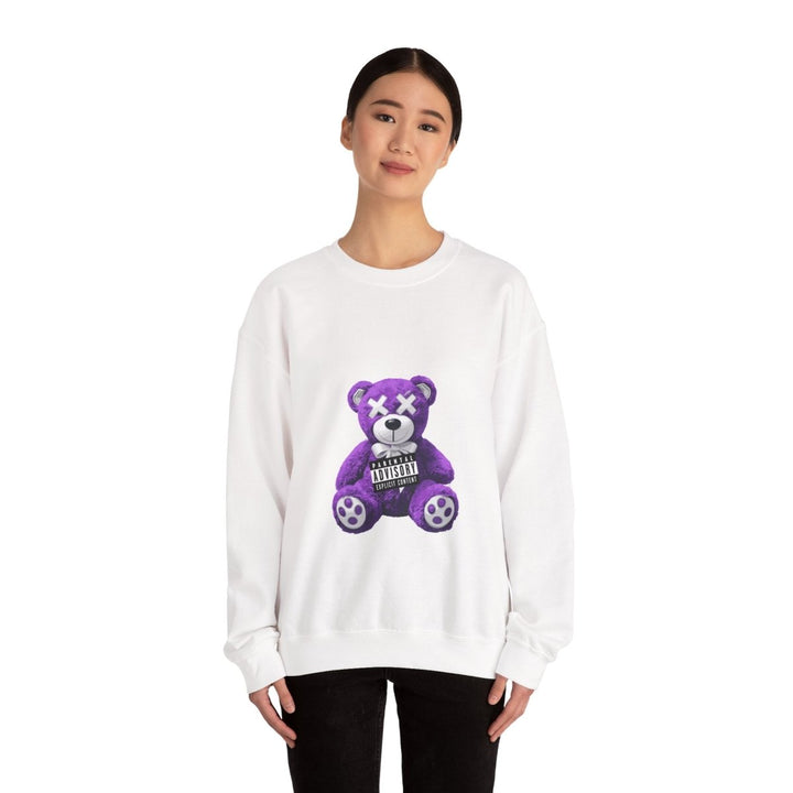Unisex Heavy Blend™ Crewneck Sweatshirt - Purple Bear Graphic - Unique Streetwear Design - S - White - Unisex Heavy Blend™ Crewneck Sweatshirt - Purple Bear Graphic - Unique Streetwear Design - Tatoo Tee