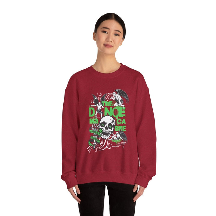 Unisex Heavy Blend™ Crewneck Sweatshirt - The Dance Macabre Graphic Tee - Perfect for Halloween and Music Lovers - S - Antique Cherry Red - Unisex Heavy Blend™ Crewneck Sweatshirt - The Dance Macabre Graphic Tee - Perfect for Halloween and Music Lovers - Tatoo Tee