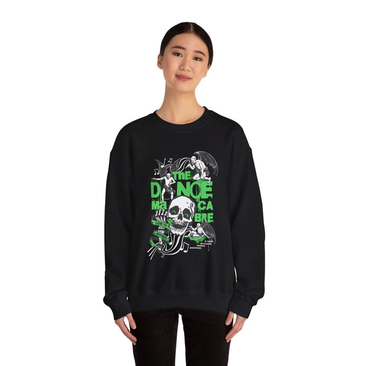 Unisex Heavy Blend™ Crewneck Sweatshirt - The Dance Macabre Graphic Tee - Perfect for Halloween and Music Lovers - S - Black - Unisex Heavy Blend™ Crewneck Sweatshirt - The Dance Macabre Graphic Tee - Perfect for Halloween and Music Lovers - Tatoo Tee