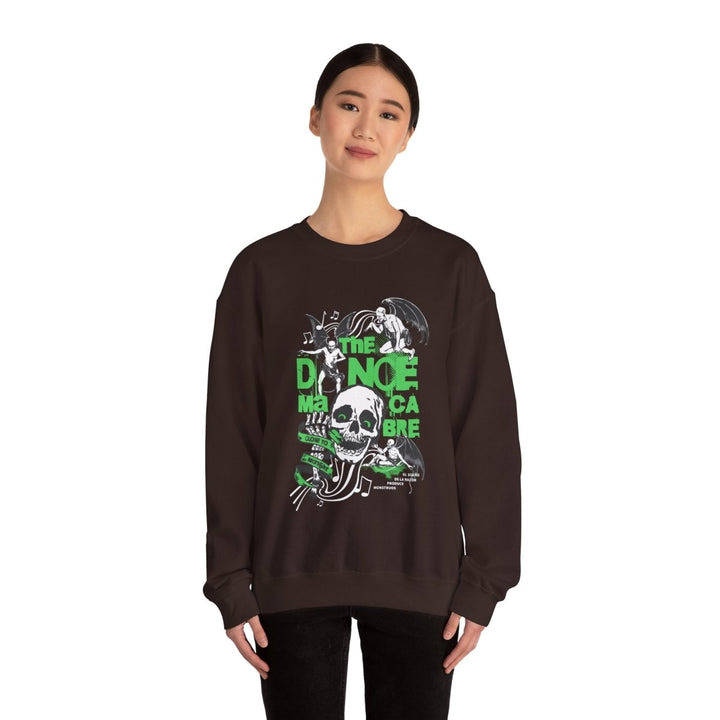 Unisex Heavy Blend™ Crewneck Sweatshirt - The Dance Macabre Graphic Tee - Perfect for Halloween and Music Lovers - S - Dark Chocolate - Unisex Heavy Blend™ Crewneck Sweatshirt - The Dance Macabre Graphic Tee - Perfect for Halloween and Music Lovers - Tatoo Tee