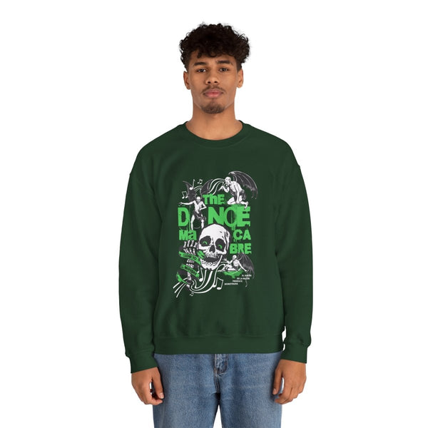 Unisex Heavy Blend™ Crewneck Sweatshirt - The Dance Macabre Graphic Tee - Perfect for Halloween and Music Lovers - S - Forest Green - Unisex Heavy Blend™ Crewneck Sweatshirt - The Dance Macabre Graphic Tee - Perfect for Halloween and Music Lovers - Tatoo Tee
