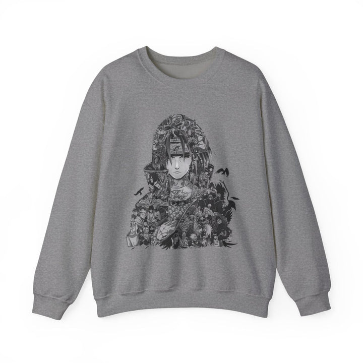 Unisex Heavy Blend™ Crewneck Sweatshirt with Artistic Warrior Design - S - Graphite Heather - Unisex Heavy Blend™ Crewneck Sweatshirt with Artistic Warrior Design - Tatoo Tee