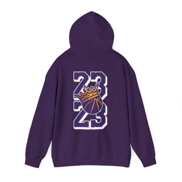 Unisex Heavy Blend™ Hooded Sweatshirt - Celebrate '23 with Basketball Crown Design - Purple - S - Unisex Heavy Blend™ Hooded Sweatshirt - Celebrate '23 with Basketball Crown Design - Tatoo Tee