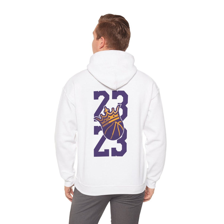 Unisex Heavy Blend™ Hooded Sweatshirt - Celebrate '23 with Basketball Crown Design - White - S - Unisex Heavy Blend™ Hooded Sweatshirt - Celebrate '23 with Basketball Crown Design - Tatoo Tee