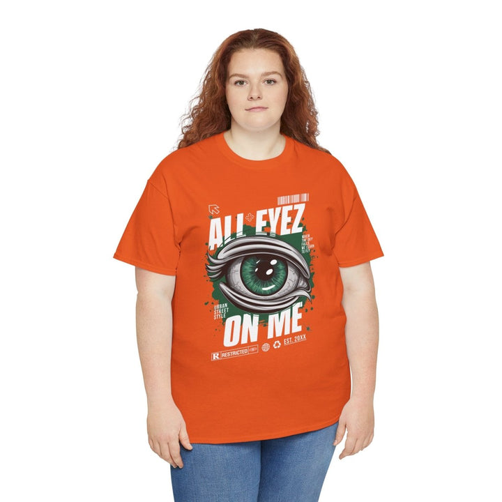 Unisex Heavy Cotton Tee - 'All Eyez On Me' Graphic Tee for Music Lovers - Orange - S - Unisex Heavy Cotton Tee - 'All Eyez On Me' Graphic Tee for Music Lovers - Tatoo Tee