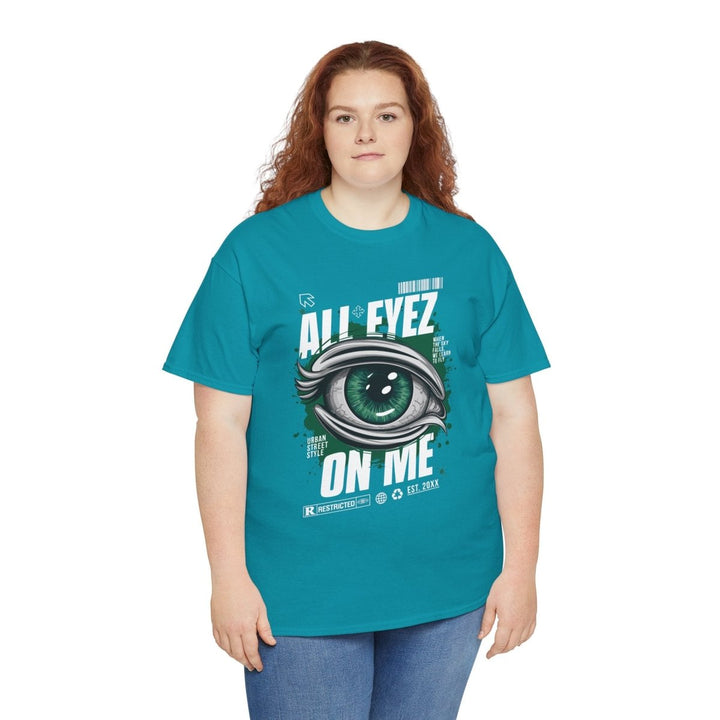 Unisex Heavy Cotton Tee - 'All Eyez On Me' Graphic Tee for Music Lovers - Tropical Blue - S - Unisex Heavy Cotton Tee - 'All Eyez On Me' Graphic Tee for Music Lovers - Tatoo Tee