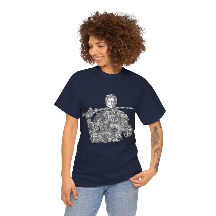 Unisex Heavy Cotton Tee - Artistic Samurai Design, Casual Streetwear for Anime Fans - Navy - S - Unisex Heavy Cotton Tee - Artistic Samurai Design, Casual Streetwear for Anime Fans - Tatoo Tee