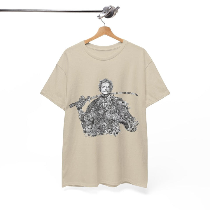 Unisex Heavy Cotton Tee - Artistic Samurai Design, Casual Streetwear for Anime Fans - Purple - S - Unisex Heavy Cotton Tee - Artistic Samurai Design, Casual Streetwear for Anime Fans - Tatoo Tee