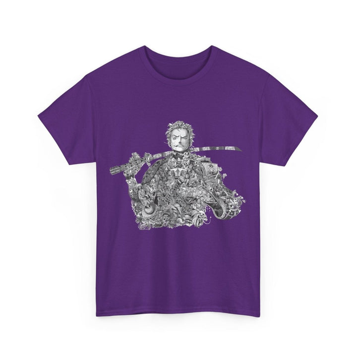 Unisex Heavy Cotton Tee - Artistic Samurai Design, Casual Streetwear for Anime Fans - Purple - S - Unisex Heavy Cotton Tee - Artistic Samurai Design, Casual Streetwear for Anime Fans - Tatoo Tee