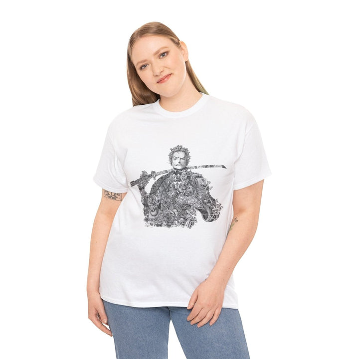Unisex Heavy Cotton Tee - Artistic Samurai Design, Casual Streetwear for Anime Fans - Purple - S - Unisex Heavy Cotton Tee - Artistic Samurai Design, Casual Streetwear for Anime Fans - Tatoo Tee