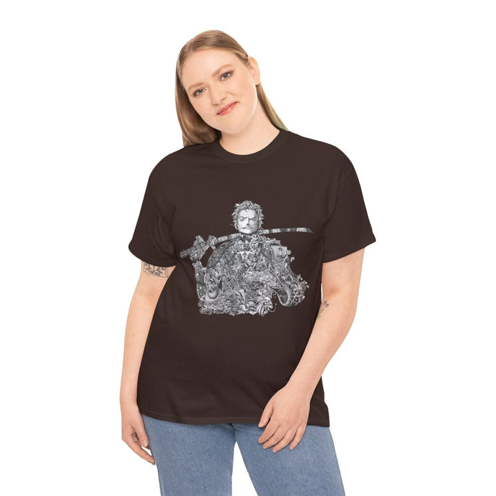 Unisex Heavy Cotton Tee - Artistic Samurai Design, Casual Streetwear for Anime Fans - Purple - S - Unisex Heavy Cotton Tee - Artistic Samurai Design, Casual Streetwear for Anime Fans - Tatoo Tee
