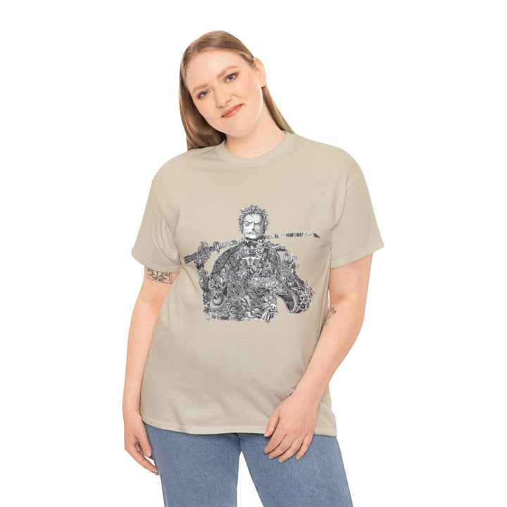 Unisex Heavy Cotton Tee - Artistic Samurai Design, Casual Streetwear for Anime Fans - Purple - S - Unisex Heavy Cotton Tee - Artistic Samurai Design, Casual Streetwear for Anime Fans - Tatoo Tee
