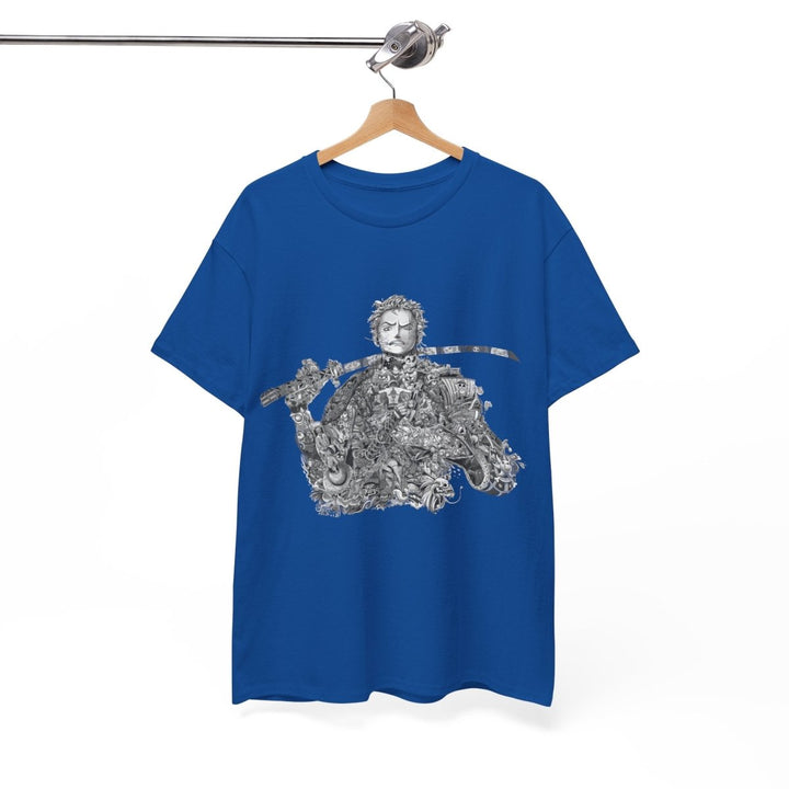 Unisex Heavy Cotton Tee - Artistic Samurai Design, Casual Streetwear for Anime Fans - Purple - S - Unisex Heavy Cotton Tee - Artistic Samurai Design, Casual Streetwear for Anime Fans - Tatoo Tee