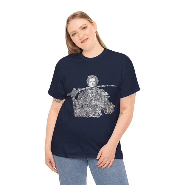 Unisex Heavy Cotton Tee - Artistic Samurai Design, Casual Streetwear for Anime Fans - Purple - S - Unisex Heavy Cotton Tee - Artistic Samurai Design, Casual Streetwear for Anime Fans - Tatoo Tee